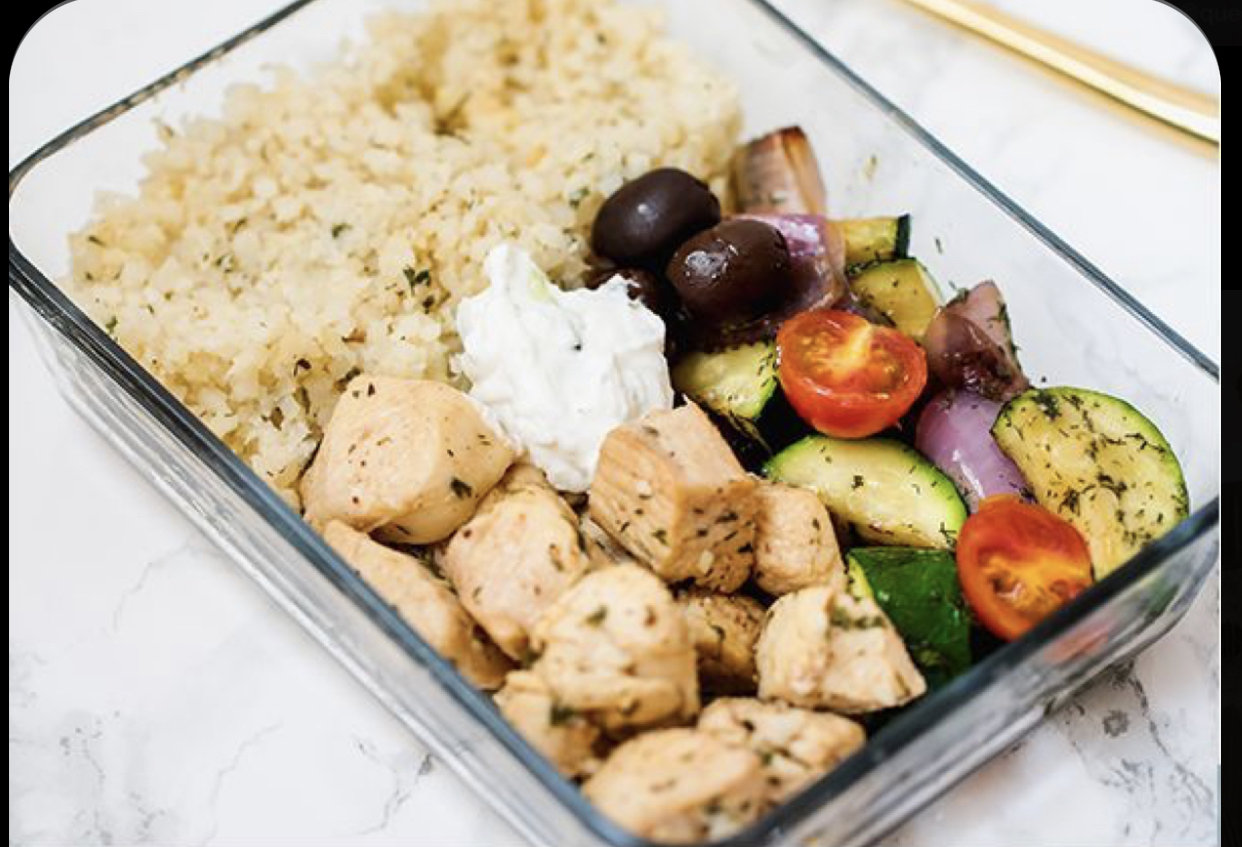 Greek (add naan and chickpeas less chicken)