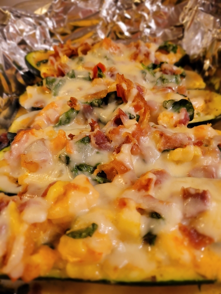 Lemon, Thyme, Shrimp & Bacon Zucchini Boats
