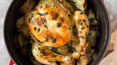 Garlic Herb Butter Roasted Chicken in a Dutch Oven