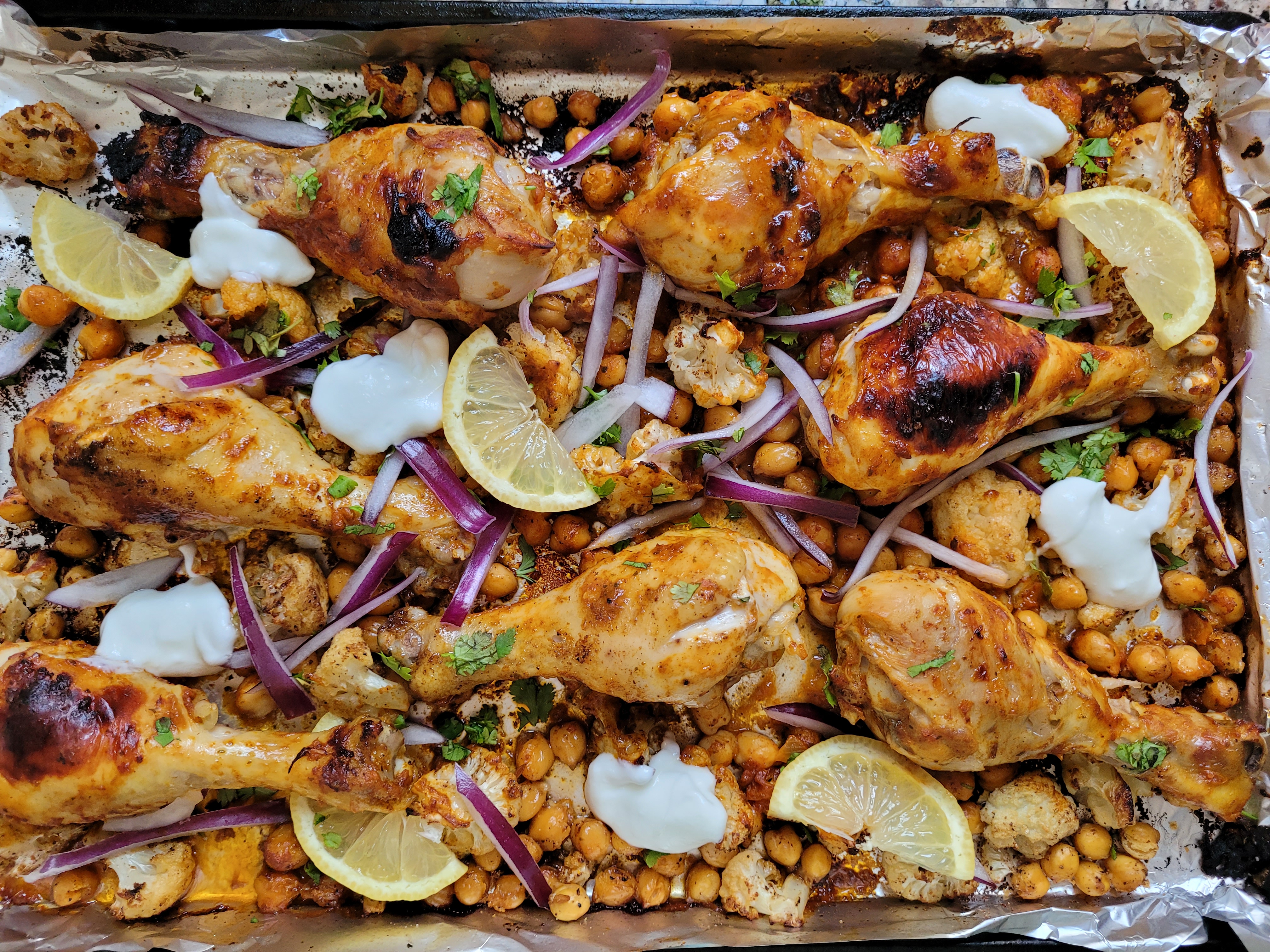 One Pan Chicken Tikka with Cauliflower and Chickpeas 