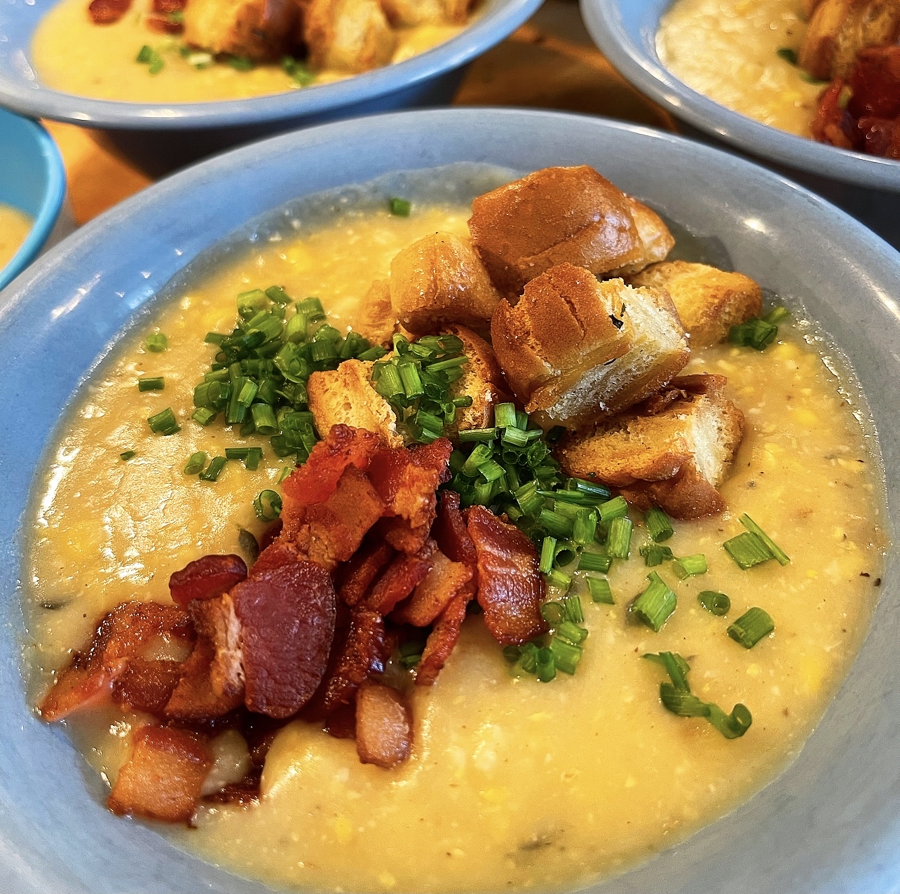 Corn chowder with homemade stock