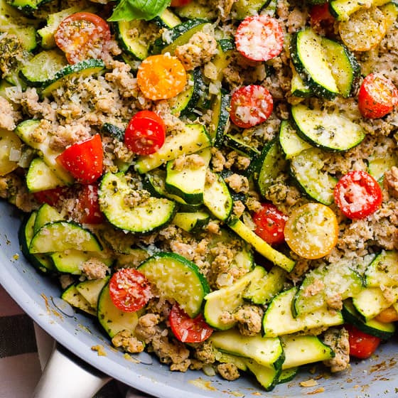 Low Carb Ground Turkey Skillet with Pesto