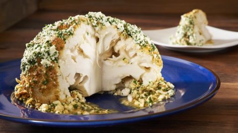 Whole Roasted Cauliflower with Feta and Greek Honey