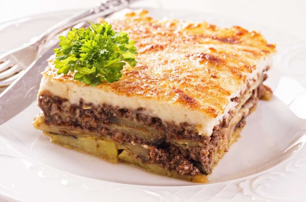 Traditional Moussaka recipe with eggplants (aubergines) and potatoes