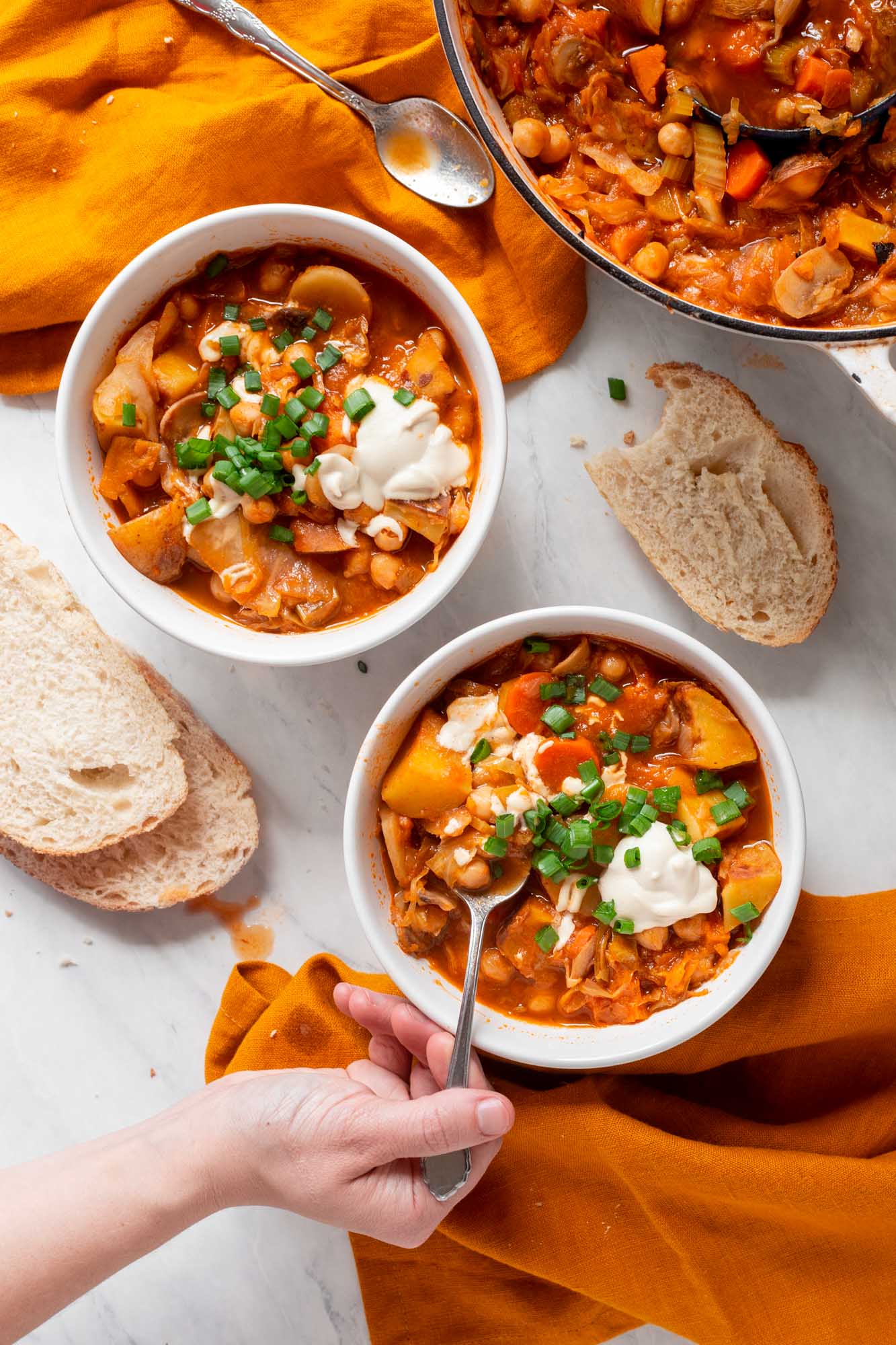 Vegan Sauerkraut Soup (sauerkrautsuppe) with Chickpeas and Mushrooms