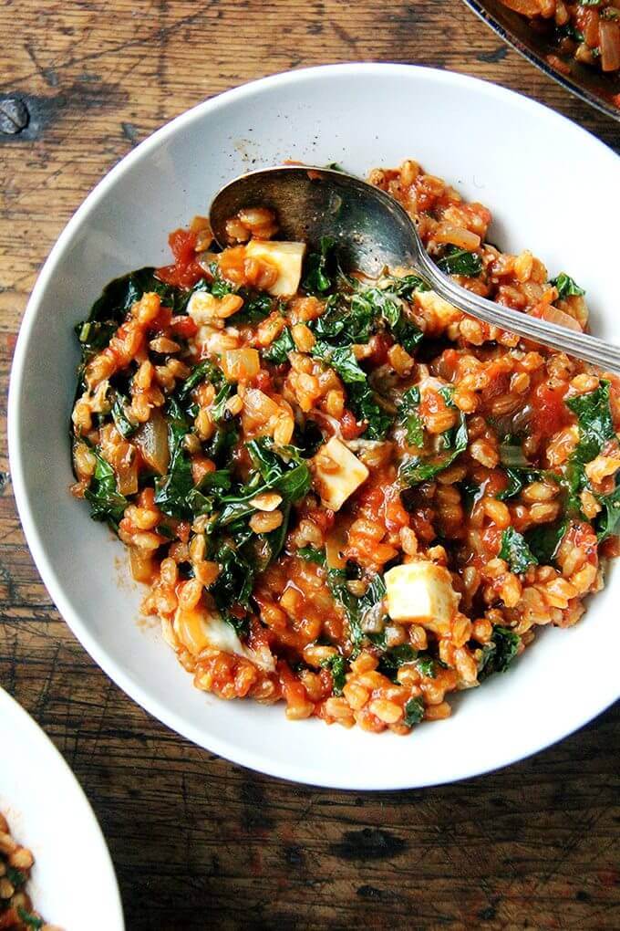 Farro Risotto with Kale and Feta