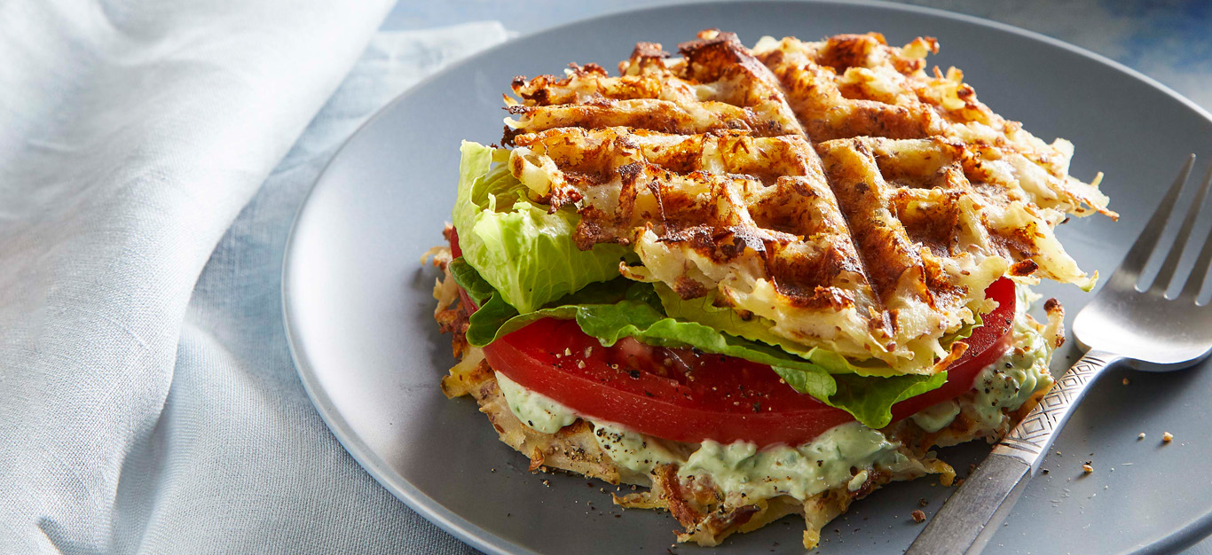 Potato Waffle Sandwiches with Herbed Tofu Cream