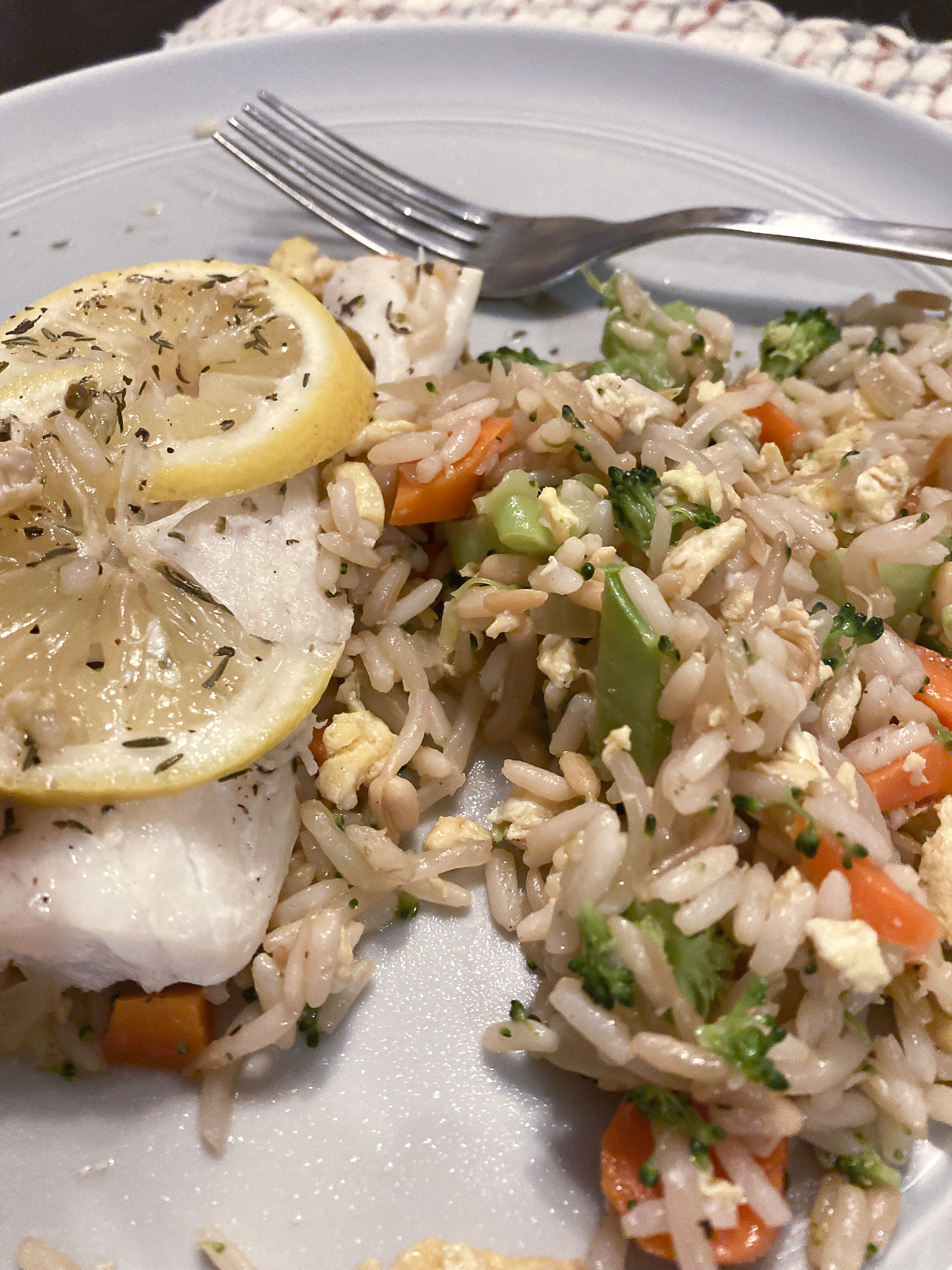 Lemony Fish Over Fried Rice
