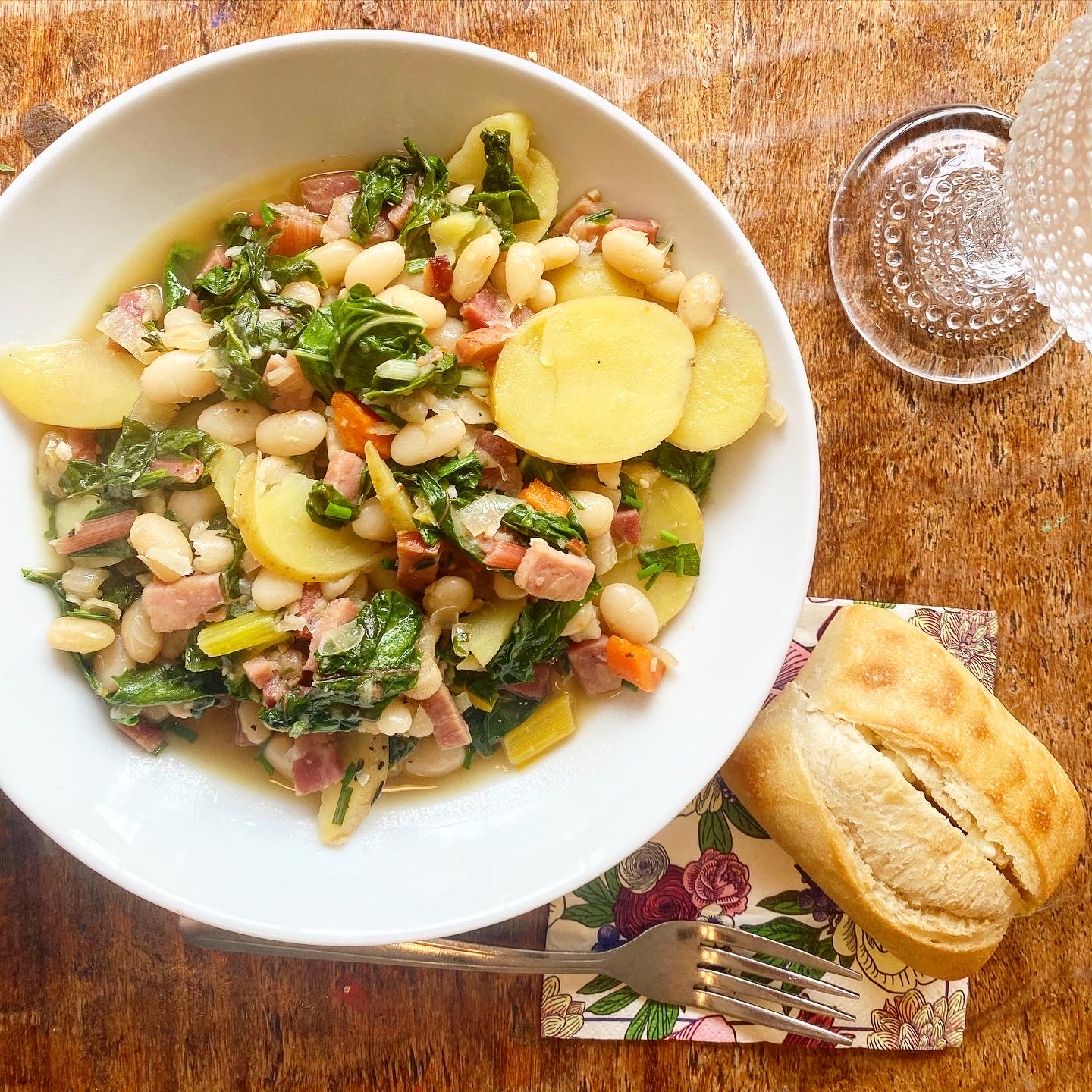 White bean and Ham skillet with Chard