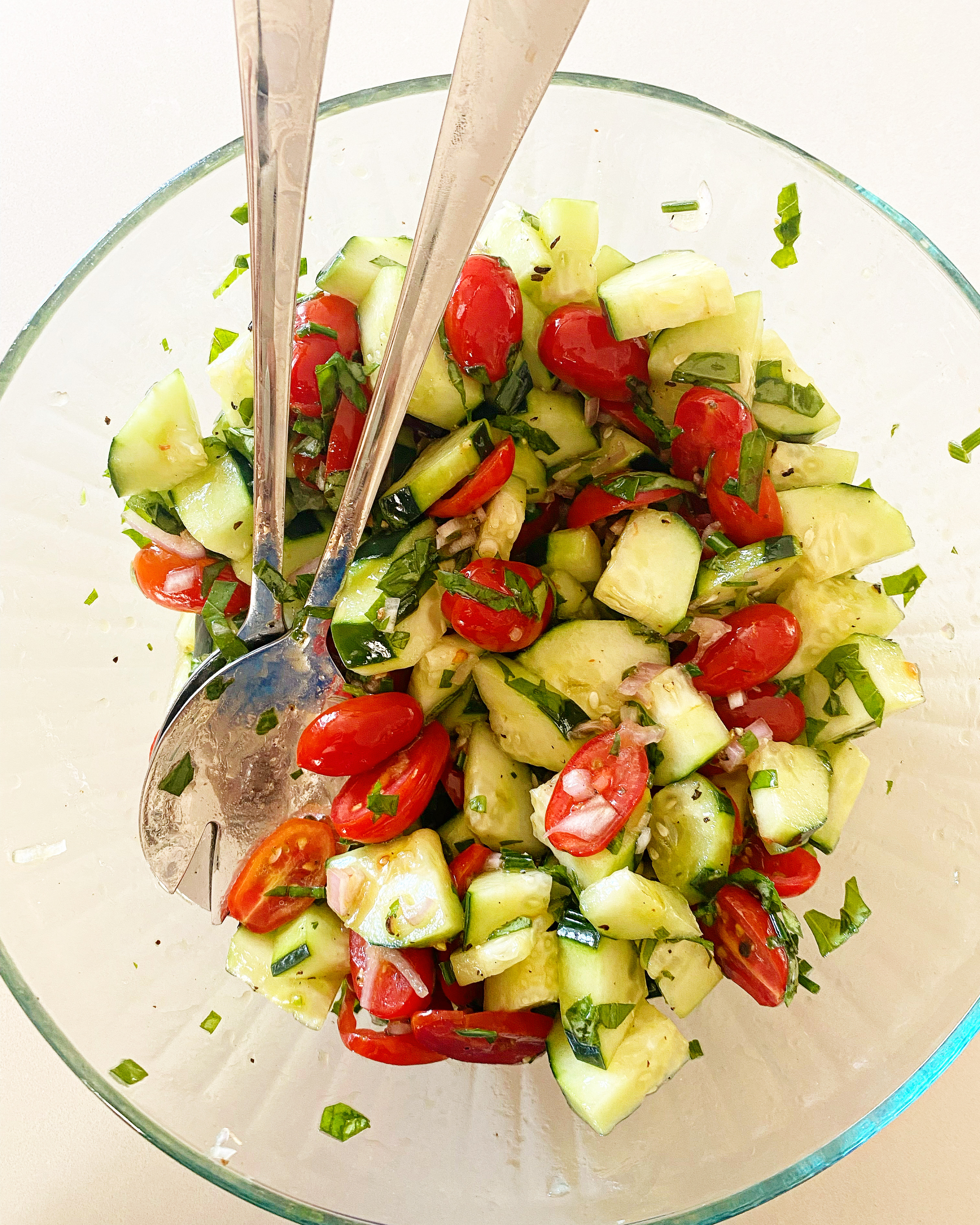 Cucumber and Cherry tomatoes with Lemon Basil Vinaigrette 