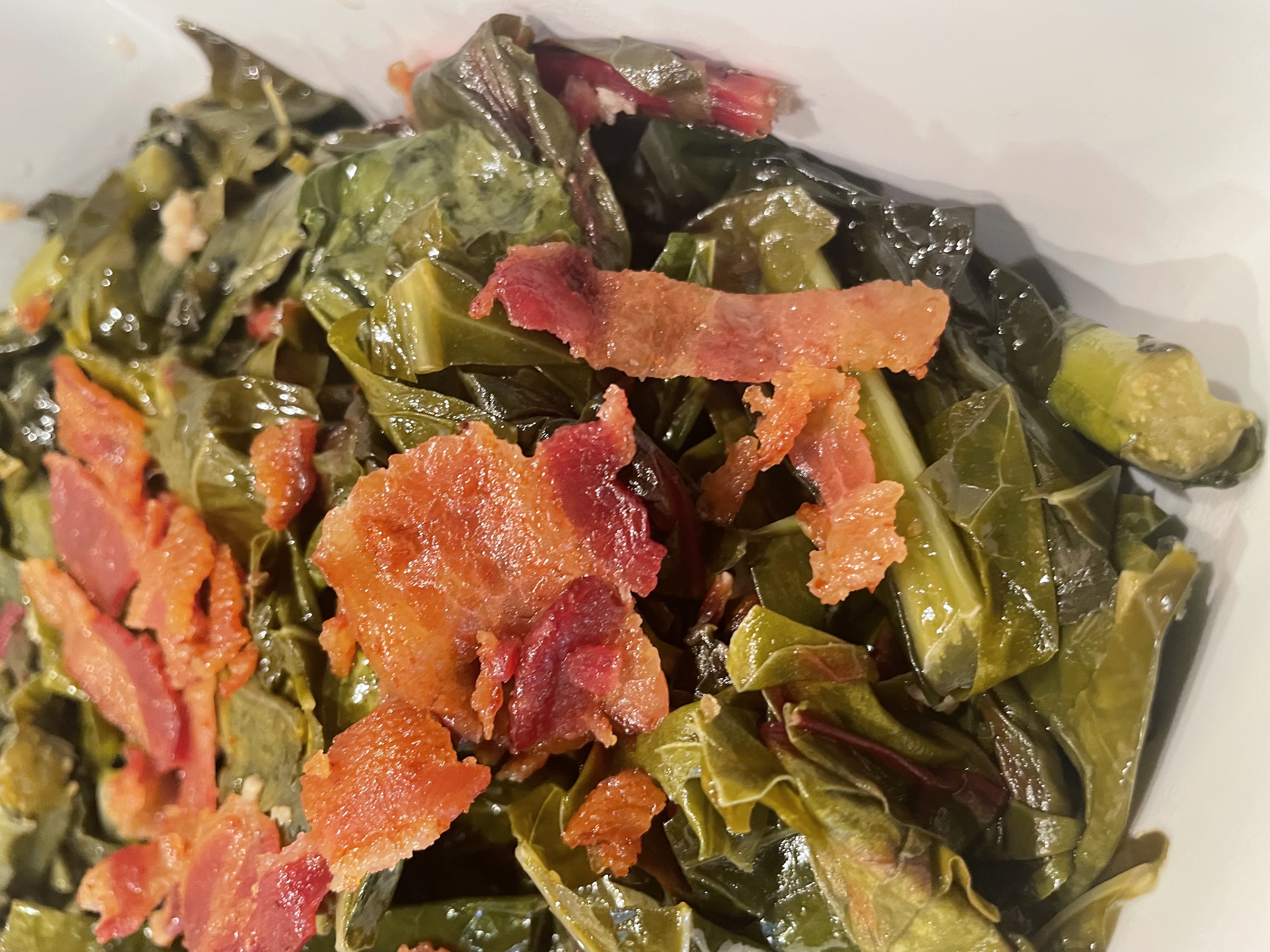 Braised Collard Greens, Mustard Greens, and Red Swiss Chard