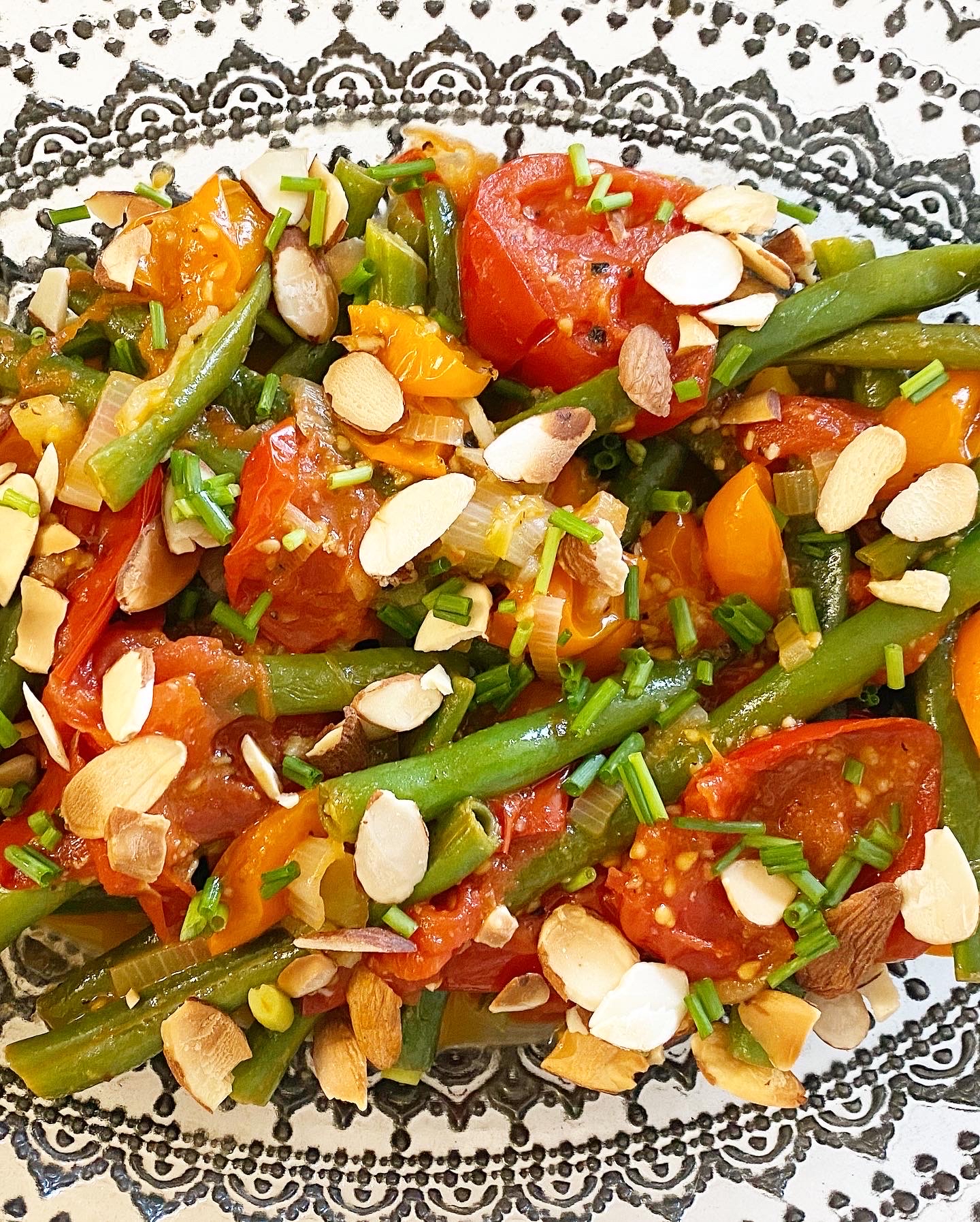 Cherry tomato green beans with Toasty Almonds