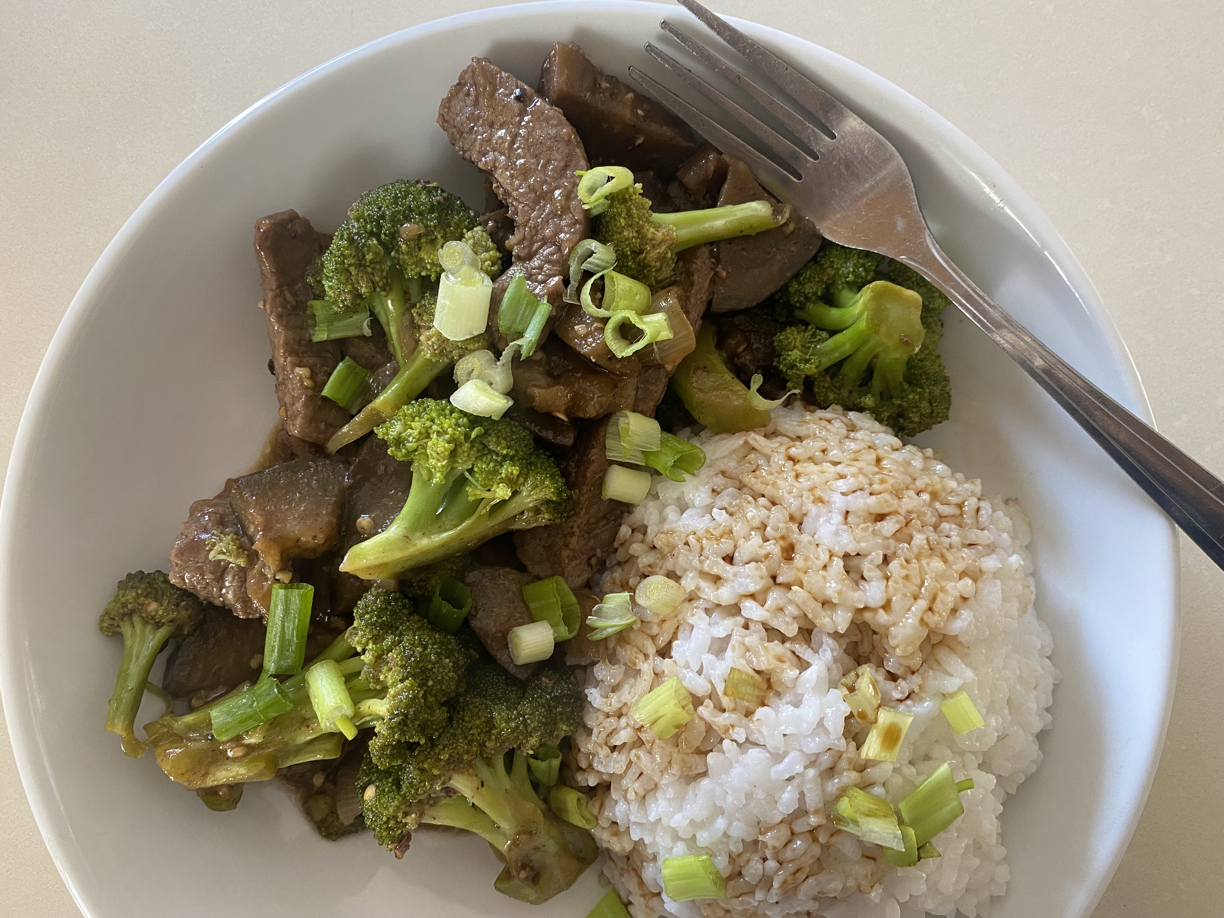 Soy sautéed Flank Steak with Broccoli and Eggplant