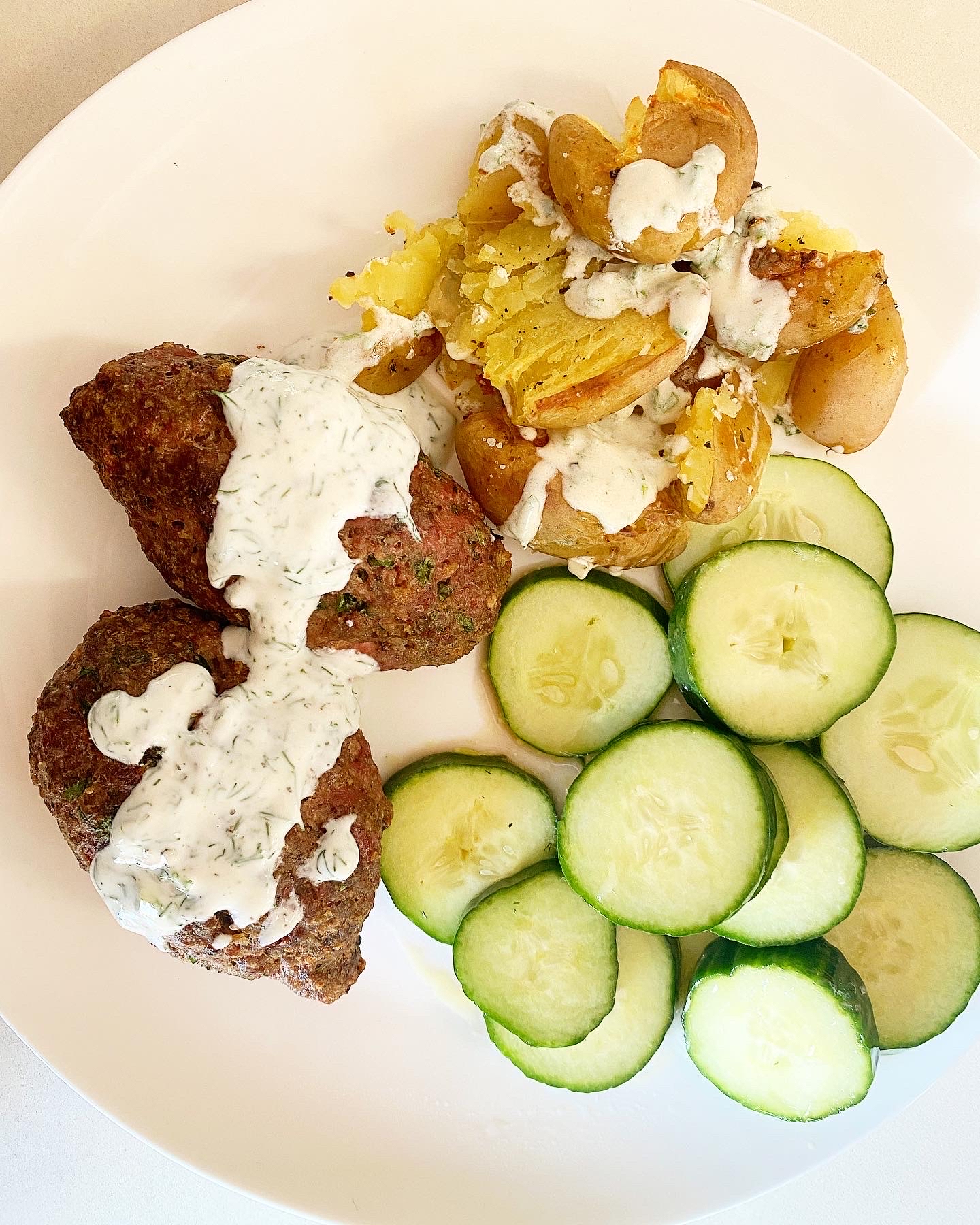 Beef and Lamb Kofta with Yogurt Dill Sauce