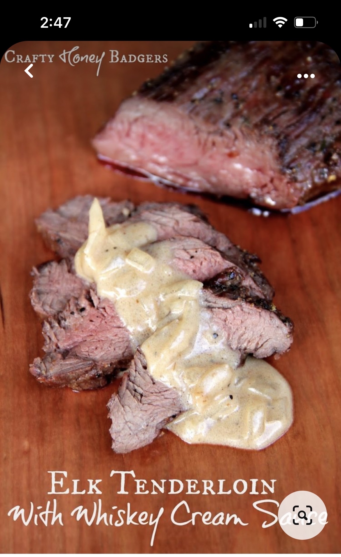Elk Tenderloin with Whiskey Cream Sauce 