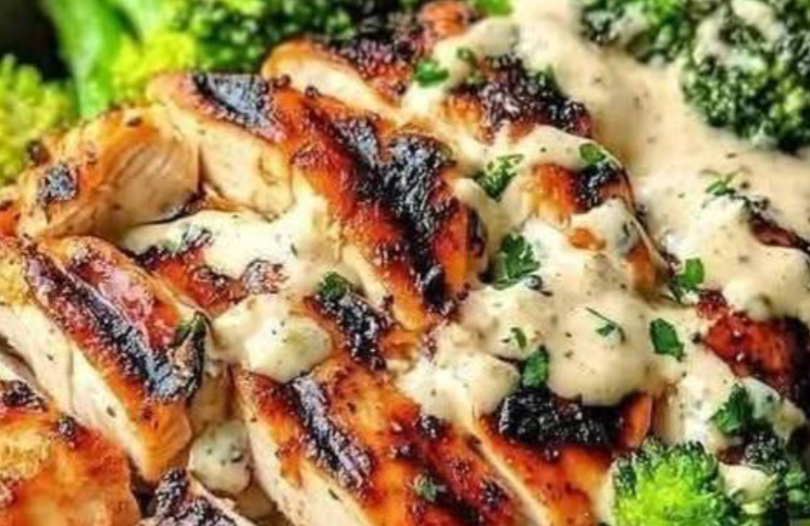 Grilled Chicken & Broccoli Bowls with Creamy Garlic Sauce