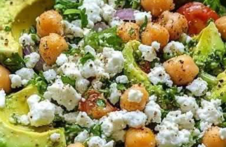 Creamy Feta & Avocado Chickpeas Salad With Herb Dressing