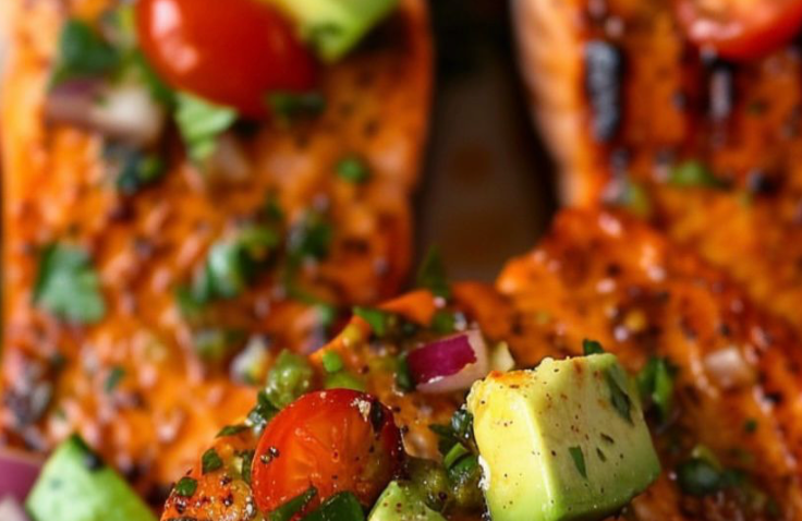 Grilled Salmon with Avocado Tomato Salsa 