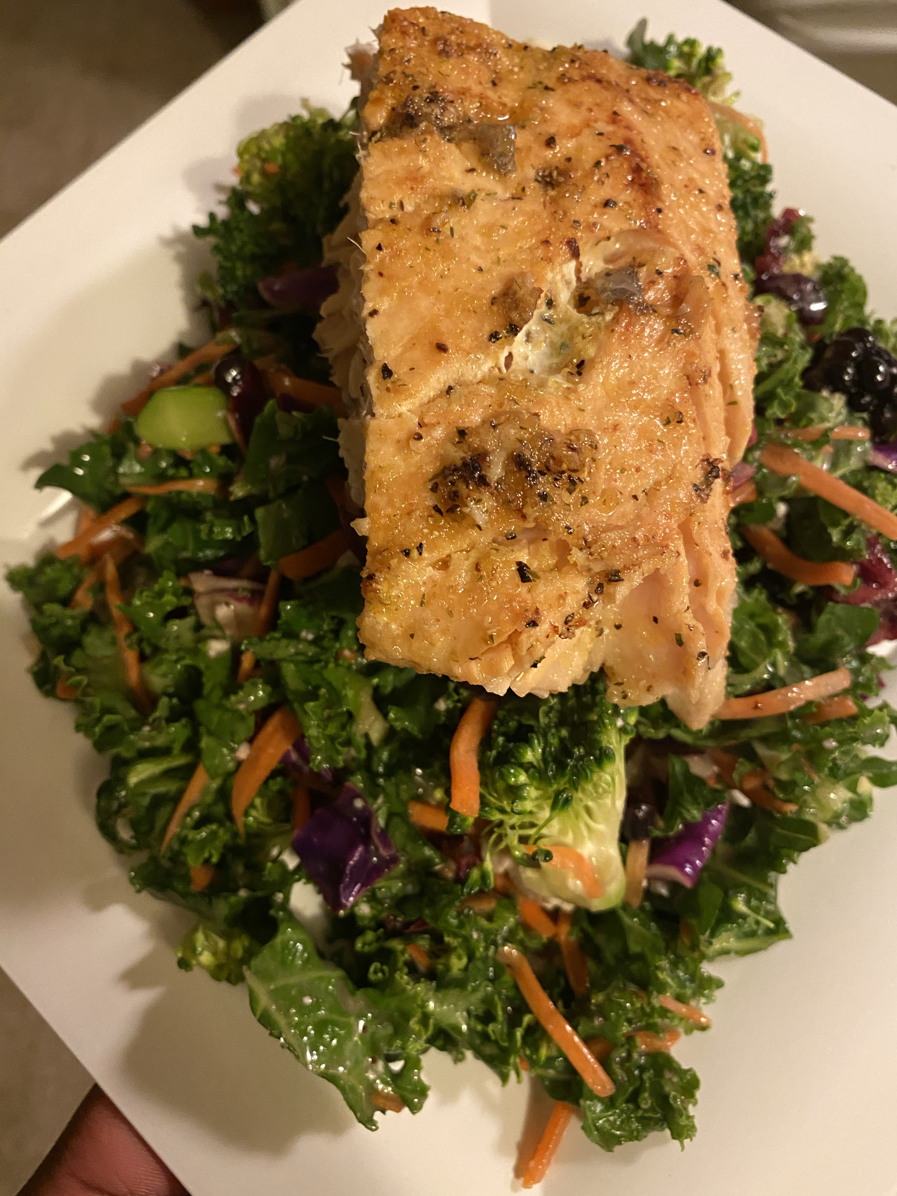 Zesty Lemon Salmon Kale Salad 