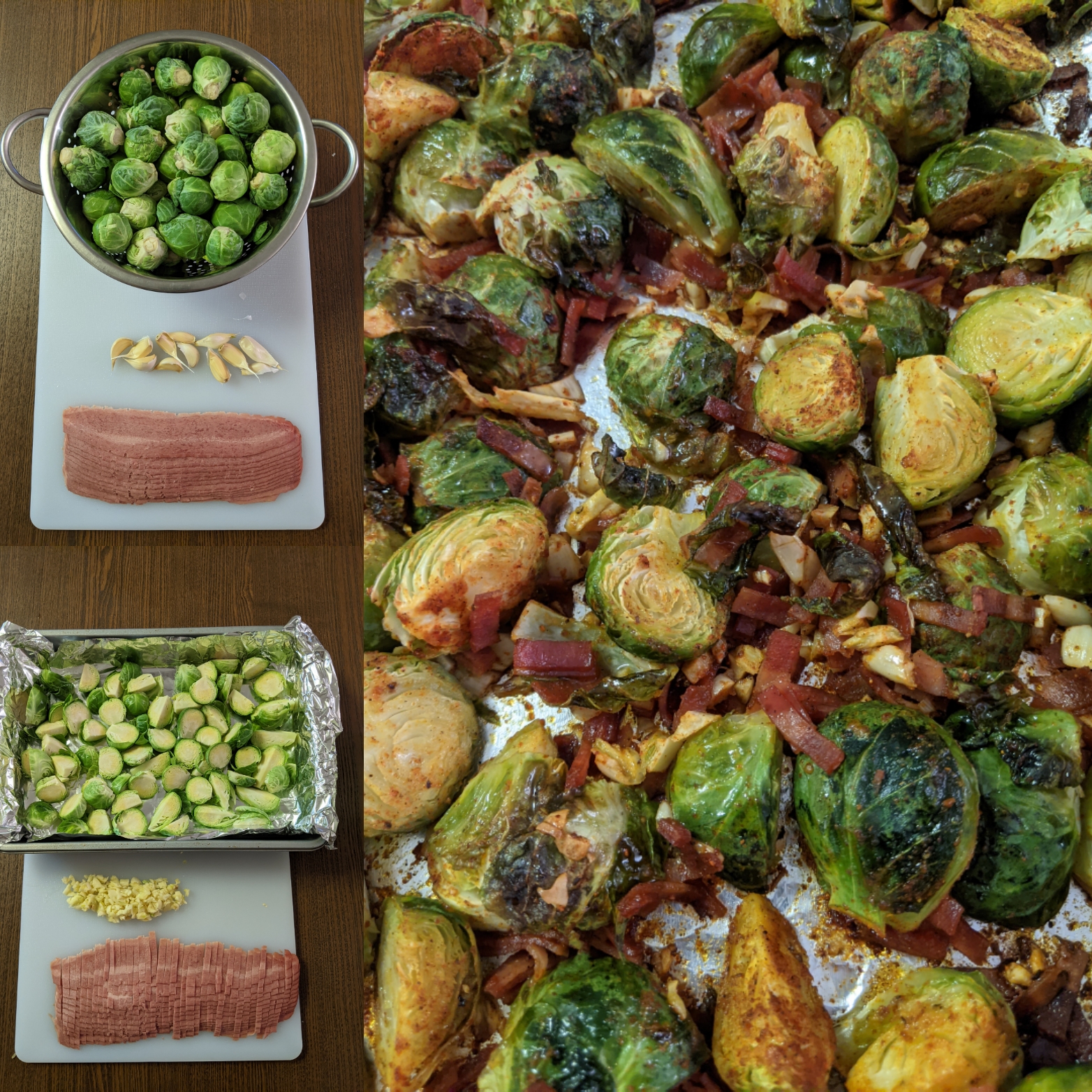 Crispy Garlicky Roasted Brussel Sprouts with Turkey Bacon